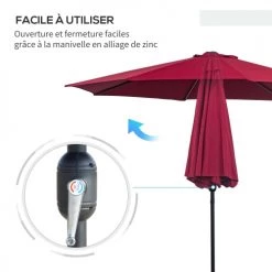 Outsunny Parasols Parasol En Aluminium Rond Inclinable Bordeaux -Parasols Soldes Magasin parasol en aluminium rond inclinable bordeaux 5