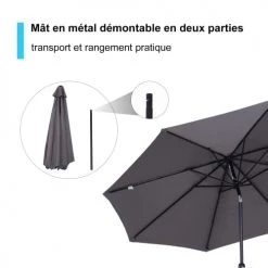 Outsunny Parasols Parasol En Aluminium Rond Inclinable Gris -Parasols Soldes Magasin parasol en aluminium rond inclinable gris 5