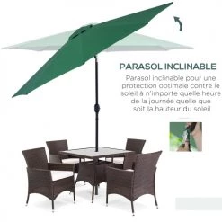 Outsunny Parasols Parasol En Aluminium Rond Inclinable Vert -Parasols Soldes Magasin parasol en aluminium rond inclinable vert 4