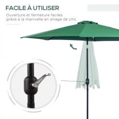 Outsunny Parasols Parasol En Aluminium Rond Inclinable Vert -Parasols Soldes Magasin parasol en aluminium rond inclinable vert 5