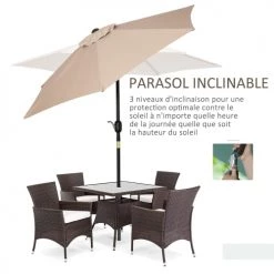 Outsunny Parasols Parasol Hexagonal Inclinable Beige -Parasols Soldes Magasin parasol hexagonal inclinable beige 3