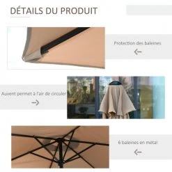 Outsunny Parasols Parasol Hexagonal Inclinable Beige -Parasols Soldes Magasin parasol hexagonal inclinable beige 5