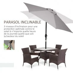 Outsunny Parasols Parasol Hexagonal Inclinable Gris -Parasols Soldes Magasin parasol hexagonal inclinable gris 4