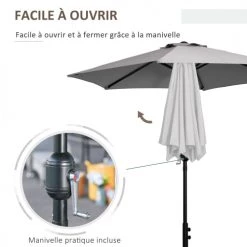 Outsunny Parasols Parasol Hexagonal Inclinable Gris -Parasols Soldes Magasin parasol hexagonal inclinable gris 5