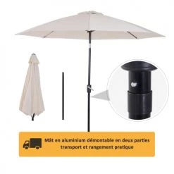 Outsunny Parasols Parasol Inclinable Crème -Parasols Soldes Magasin parasol inclinable creme 4