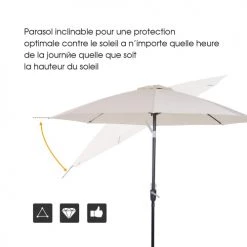 Outsunny Parasols Parasol Inclinable Crème -Parasols Soldes Magasin parasol inclinable creme 5