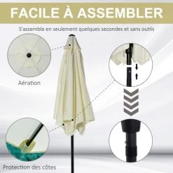 Outsunny Parasols Parasol Inclinable De Jardin Crème -Parasols Soldes Magasin parasol inclinable de jardin creme 4