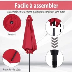 Outsunny Parasols Parasol Inclinable De Jardin Rouge Vineux -Parasols Soldes Magasin parasol inclinable de jardin rouge vineux 3