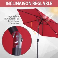 Outsunny Parasols Parasol Inclinable De Jardin Rouge Vineux -Parasols Soldes Magasin parasol inclinable de jardin rouge vineux 4