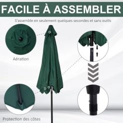 Outsunny Parasols Parasol Inclinable De Jardin Vert -Parasols Soldes Magasin parasol inclinable de jardin vert 3