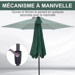 Outsunny Parasols Parasol Inclinable De Jardin Vert -Parasols Soldes Magasin parasol inclinable de jardin vert 5