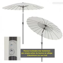 Outsunny Parasols Parasol Inclinable Rond Crème -Parasols Soldes Magasin parasol inclinable rond creme 4