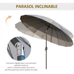 Outsunny Parasols Parasol Inclinable Rond Gris -Parasols Soldes Magasin parasol inclinable rond gris 3
