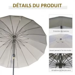 Outsunny Parasols Parasol Inclinable Rond Gris -Parasols Soldes Magasin parasol inclinable rond gris 4