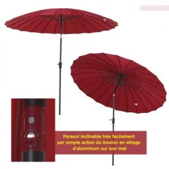 Outsunny Parasols Parasol Inclinable Rond Rouge -Parasols Soldes Magasin parasol inclinable rond rouge 3
