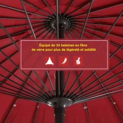 Outsunny Parasols Parasol Inclinable Rond Rouge -Parasols Soldes Magasin parasol inclinable rond rouge 5