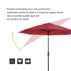 Outsunny Parasols Parasol Inclinable Rouge -Parasols Soldes Magasin parasol inclinable rouge 3