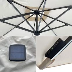 Happy Garden Parasols Parasol Led Déporté Carré 3x3m Toile Beige Avec Housse -Parasols Soldes Magasin parasol led deporte carre 3x3m toile beige avec housse 5