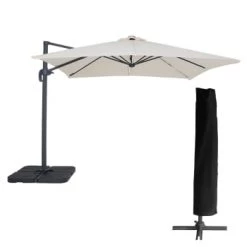 Happy Garden Parasols Parasol Led Déporté Carré 3x3m Toile Beige Avec Housse -Parasols Soldes Magasin parasol led deporte carre 3x3m toile beige avec housse 6
