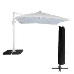Happy Garden Parasols Parasol Led Déporté Carré 3x3m Toile Blanche Avec Housse