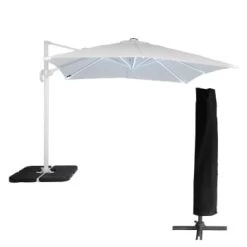 Happy Garden Parasols Parasol Led Déporté Carré 3x3m Toile Blanche Avec Housse -Parasols Soldes Magasin parasol led deporte carre 3x3m toile blanche avec housse 7