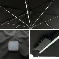 Happy Garden Parasols Parasol Led Déporté Carré 3x3m Toile Noire Avec Housse -Parasols Soldes Magasin parasol led deporte carre 3x3m toile noire avec housse 2