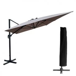 Happy Garden Parasols Parasol Led Déporté Rectangulaire 3x4m Taupe Avec Housse
