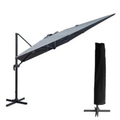 Happy Garden Parasols Parasol Led Déporté Rectangulaire Led 3x4m Gris Avec Housse -Parasols Soldes Magasin parasol led deporte rectangulaire led 3x4m gris avec housse 4
