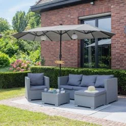 Happy Garden Parasols Parasol Led Double 2,7x4,6m En Acier Et Toile Gris -Parasols Soldes Magasin parasol led double 2 7x4 6m en acier et toile gris 1