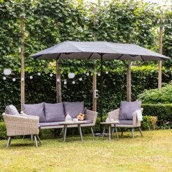 Happy Garden Parasols Parasol Led Double 2x4m En Acier Et Toile Gris -Parasols Soldes Magasin parasol led double 2x4m en acier et toile gris 1