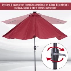 Outsunny Parasols Parasol Lumineux LED Octogonal Inclinable Bordeaux -Parasols Soldes Magasin parasol lumineux led octogonal inclinable bordeaux 5