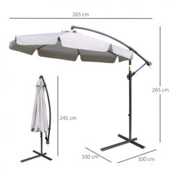 Outsunny Parasols Parasol Octogonal Inclinable Manivelle Acier époxy Polyester Gris -Parasols Soldes Magasin parasol octogonal inclinable manivelle acier epoxy polyester gris 2