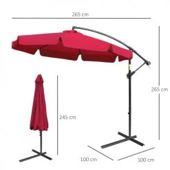 Outsunny Parasols Parasol Octogonal Inclinable Manivelle Acier époxy Polyester Rouge -Parasols Soldes Magasin parasol octogonal inclinable manivelle acier epoxy polyester rouge 2