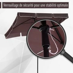Outsunny Parasols Parasol Rectangulaire Inclinable Chocolat -Parasols Soldes Magasin parasol rectangulaire inclinable chocolat 11