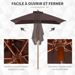 Outsunny Parasols Parasol Rectangulaire Inclinable Chocolat -Parasols Soldes Magasin parasol rectangulaire inclinable chocolat 4