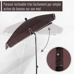 Outsunny Parasols Parasol Rectangulaire Inclinable Chocolat -Parasols Soldes Magasin parasol rectangulaire inclinable chocolat 9