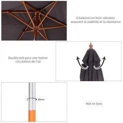 Outsunny Parasols Parasol Rectangulaire Inclinable Gris Foncé -Parasols Soldes Magasin parasol rectangulaire inclinable gris fonce 4