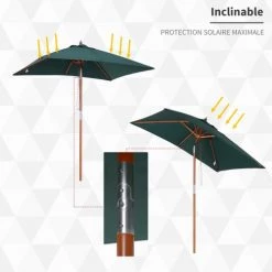 Outsunny Parasols Parasol Rectangulaire Inclinable Vert -Parasols Soldes Magasin parasol rectangulaire inclinable vert 3