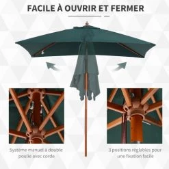 Outsunny Parasols Parasol Rectangulaire Inclinable Vert -Parasols Soldes Magasin parasol rectangulaire inclinable vert 5