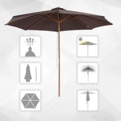 Outsunny Parasols Parasol Rond Grande Taille Chocolat -Parasols Soldes Magasin parasol rond grande taille chocolat 3