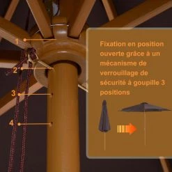 Outsunny Parasols Parasol Rond Grande Taille Chocolat -Parasols Soldes Magasin parasol rond grande taille chocolat 5