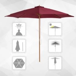 Outsunny Parasols Parasol Rond Grande Taille Rouge -Parasols Soldes Magasin parasol rond grande taille rouge 3
