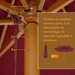 Outsunny Parasols Parasol Rond Grande Taille Rouge -Parasols Soldes Magasin parasol rond grande taille rouge 5