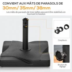 Outsunny Parasols Pied De Parasol Carré Poids Net 20 Kg Ciment HDPE Noir 10 Outsunny Parasols Pied De Parasol Carré Poids Net 20 Kg Ciment HDPE Noir -Parasols Soldes Magasin pied de parasol carre poids net 20 kg ciment hdpe noir 2