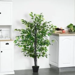 Outsunny Plantes D'intérieur Et Fleurs D'intérieur Plante Artificielle Banyan H1,45m -Parasols Soldes Magasin plante artificielle banyan h1 45m 3