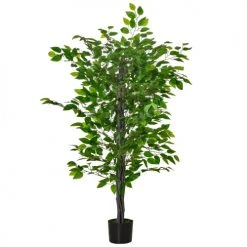 Homcom Plantes D'intérieur Et Fleurs D'intérieur Plante Artificielle Ficus H.1,35 M Tronc Branches Liane Lichen Pot
