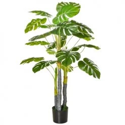 Homcom Plantes D'intérieur Et Fleurs D'intérieur Plante Artificielle Monstera H.1,2 M Tronc Branches Lichen Pot Inclus