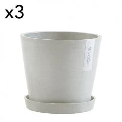 Ecopots Pots, Cache-pots Et Jardinières D'extérieur Pots De Fleurs Avec Soucoupe Blanc Gris D20 - Lot De 3