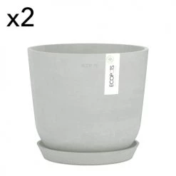 Ecopots Pots, Cache-pots Et Jardinières D'extérieur Pots De Fleurs Avec Soucoupe Blanc Gris D25 - Lot De 2
