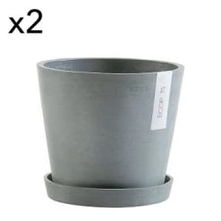 Ecopots Pots, Cache-pots Et Jardinières D'extérieur Pots De Fleurs Avec Soucoupe Noir D20 - Lot De 2 -Parasols Soldes Magasin pots de fleurs avec soucoupe bleu gris d20 lot de 2 3